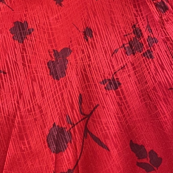 MAISON TARA Asymmetrical Midi Dress Sz 10 Floral 3/4 Sleeve Faux Wrap Dress Red - Picture 8 of 17